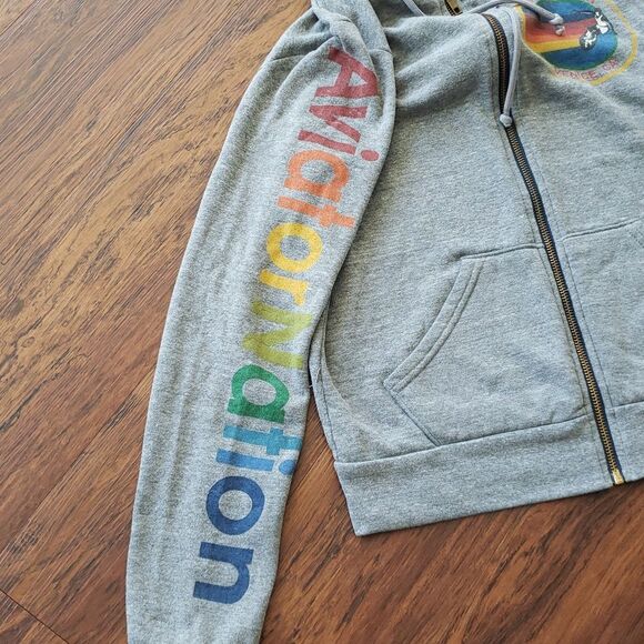 Aviator Nation Gray Rainbow Chic Edgy Feminine Y2K Full-Zip Hoodie Size Small - Picture 5 of 7